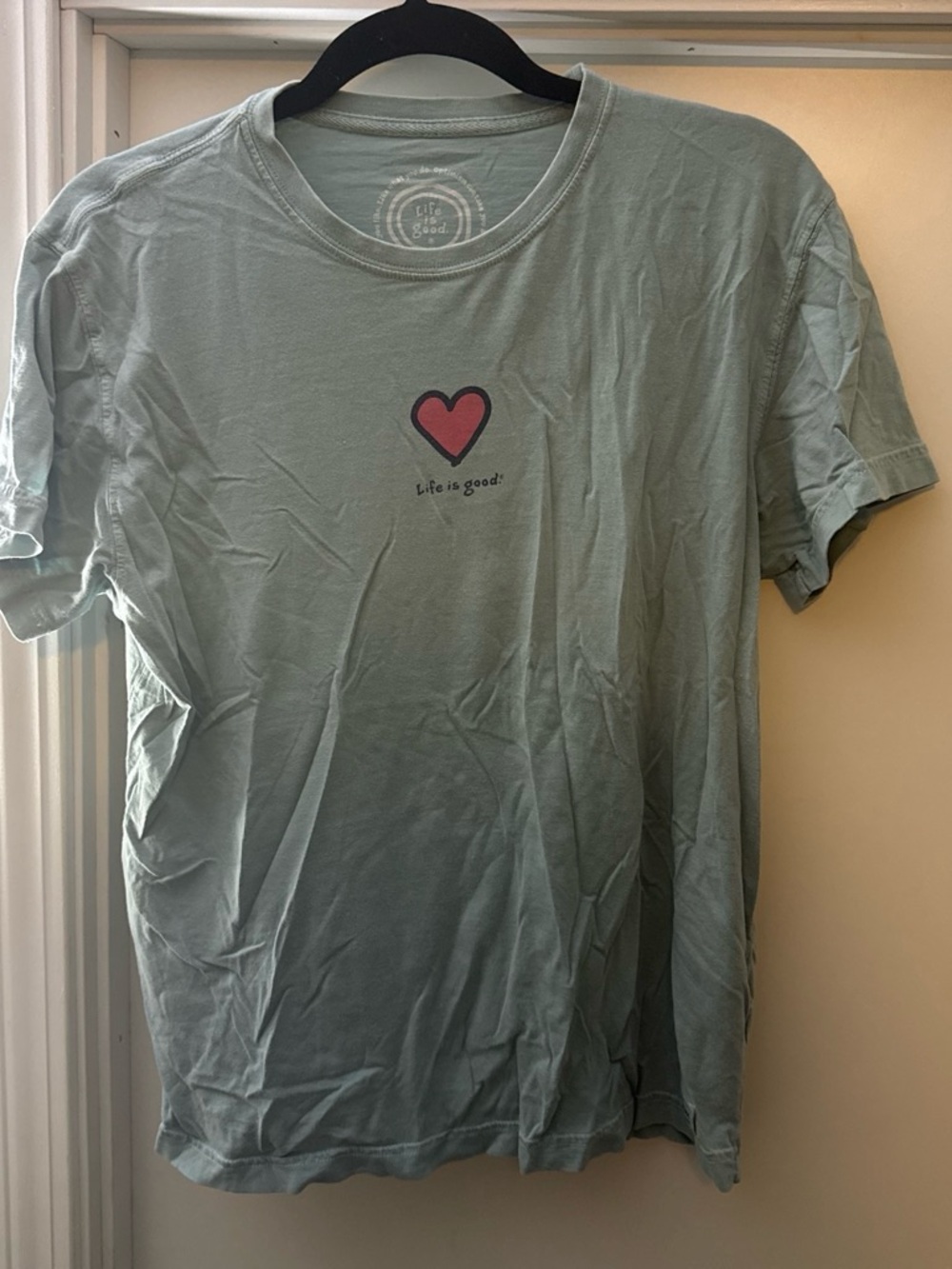 Life is Good T‑Shirt in Blue with Heart Graphic